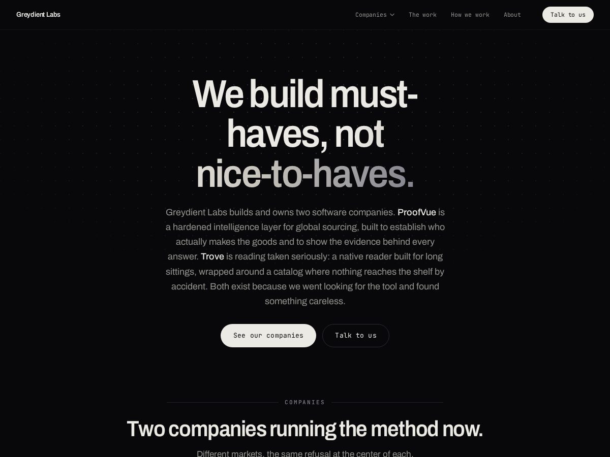 Landing-page snapshot of greydientlabs.com