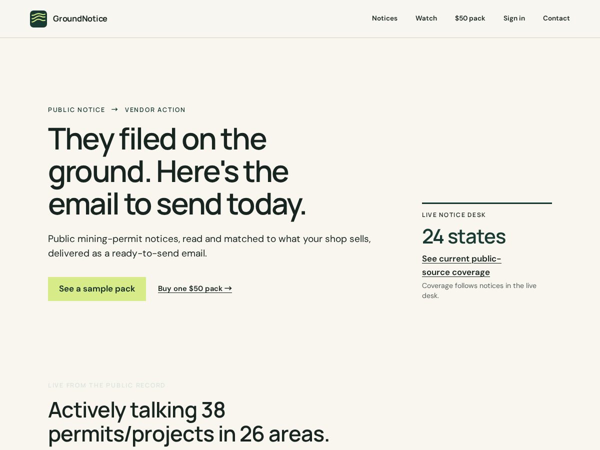 Landing-page snapshot of groundnotice.com