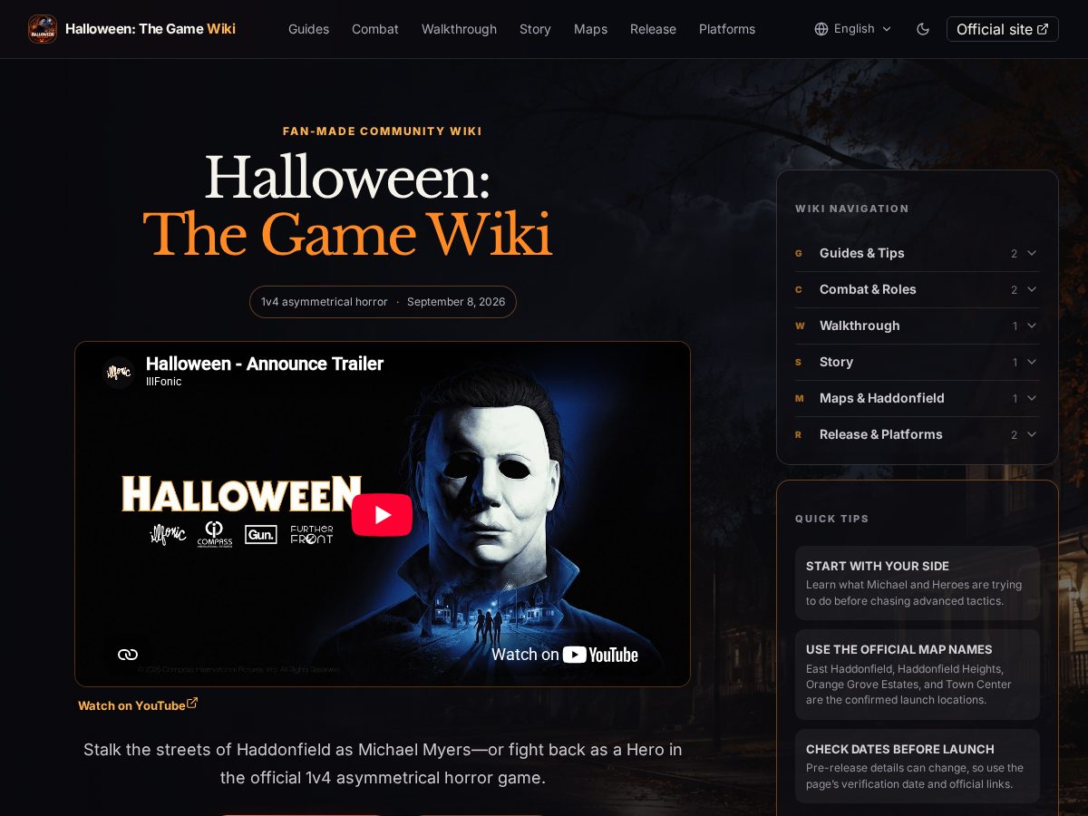 Landing-page snapshot of halloweenthegameguide.wiki