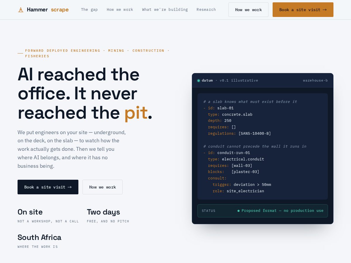 Landing-page snapshot of hammerscrape.tech