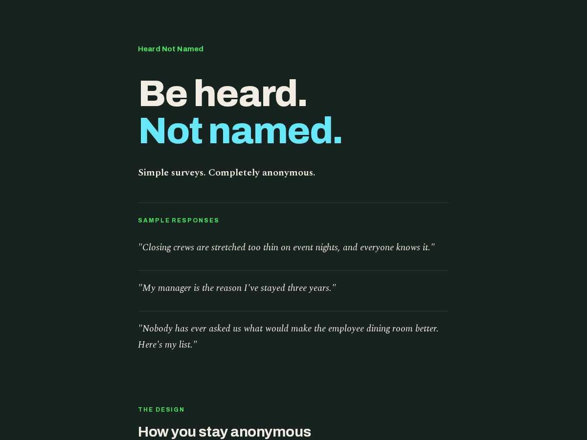 Landing-page snapshot of heardnotnamed.com