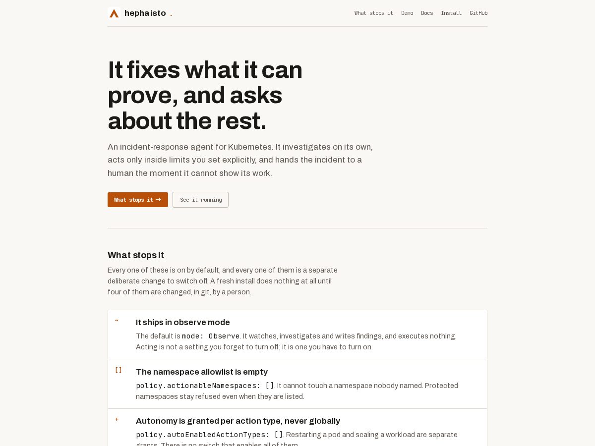 Landing-page snapshot of hephaisto.dev
