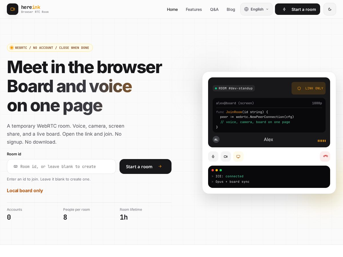 Landing-page snapshot of hereink.com