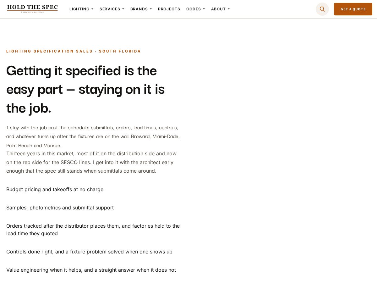Landing-page snapshot of holdthespec.com