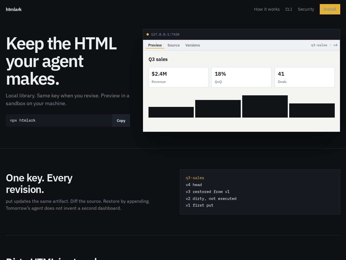 Landing-page snapshot of htmlark.com