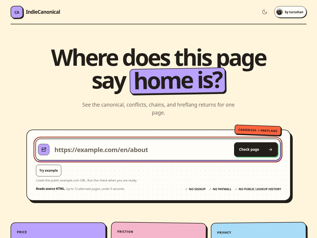 Landing-page snapshot of indiecanonical.com