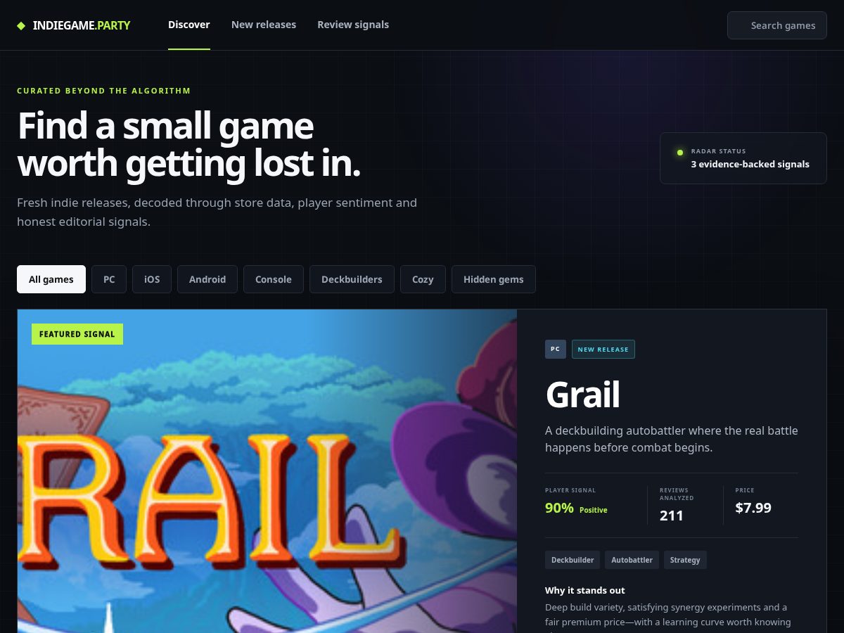 Landing-page snapshot of indiegame.party