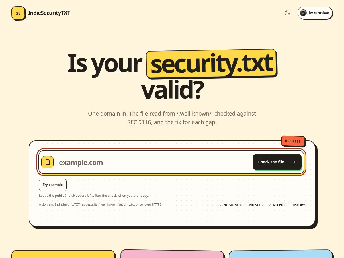 Landing-page snapshot of indiesecuritytxt.com