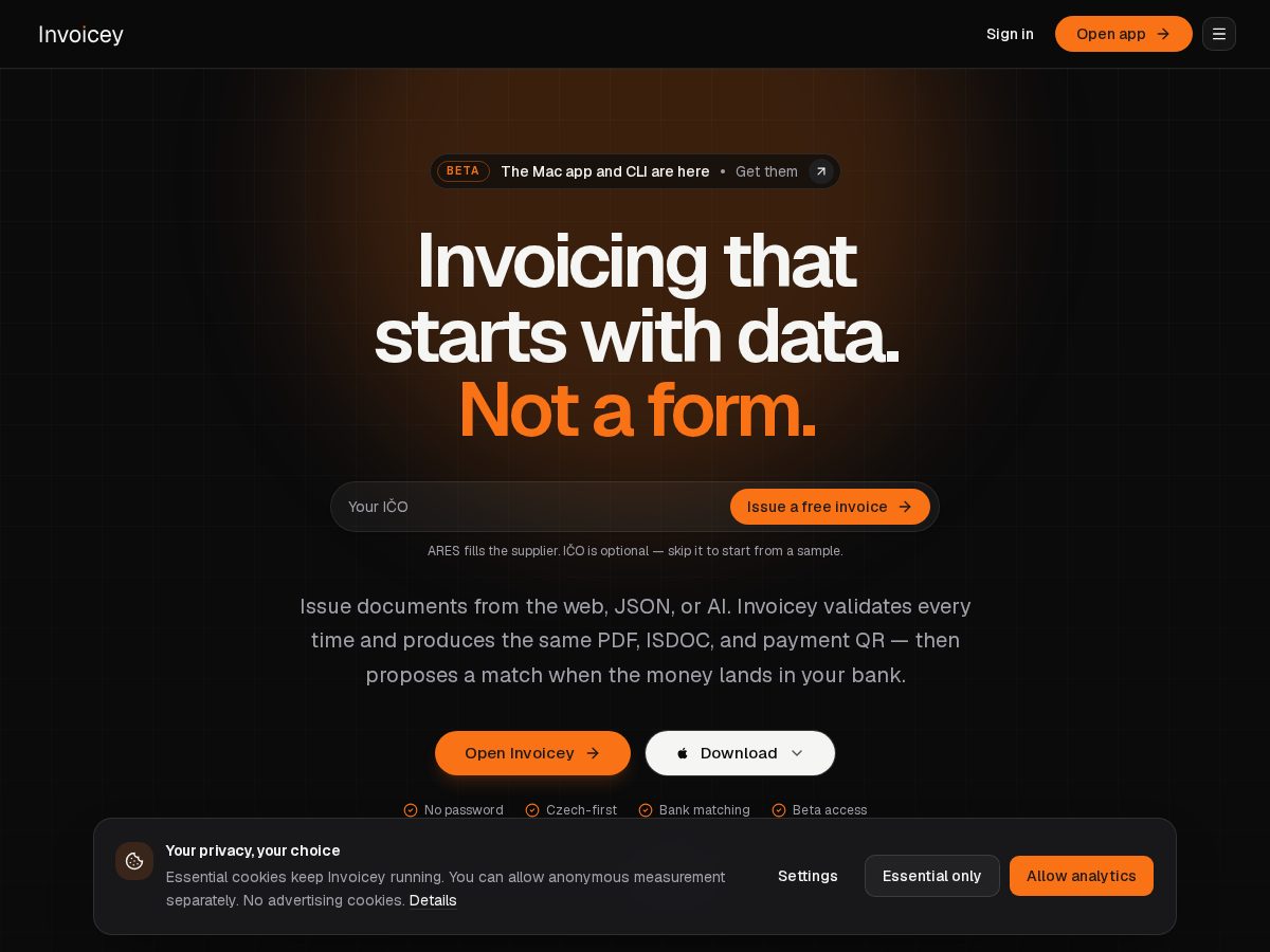 Landing-page snapshot of invoicey.app