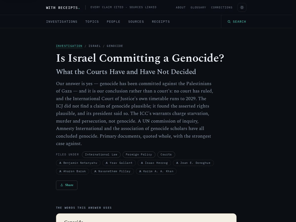 Landing-page snapshot of isisraelcommittinggenocide.com