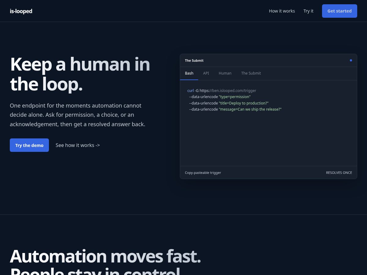 Landing-page snapshot of islooped.com