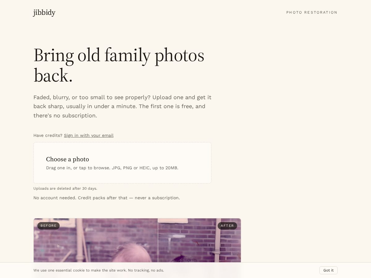 Landing-page snapshot of jibbidy.com