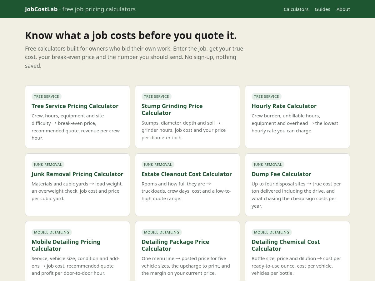 Landing-page snapshot of jobcostlabs.com