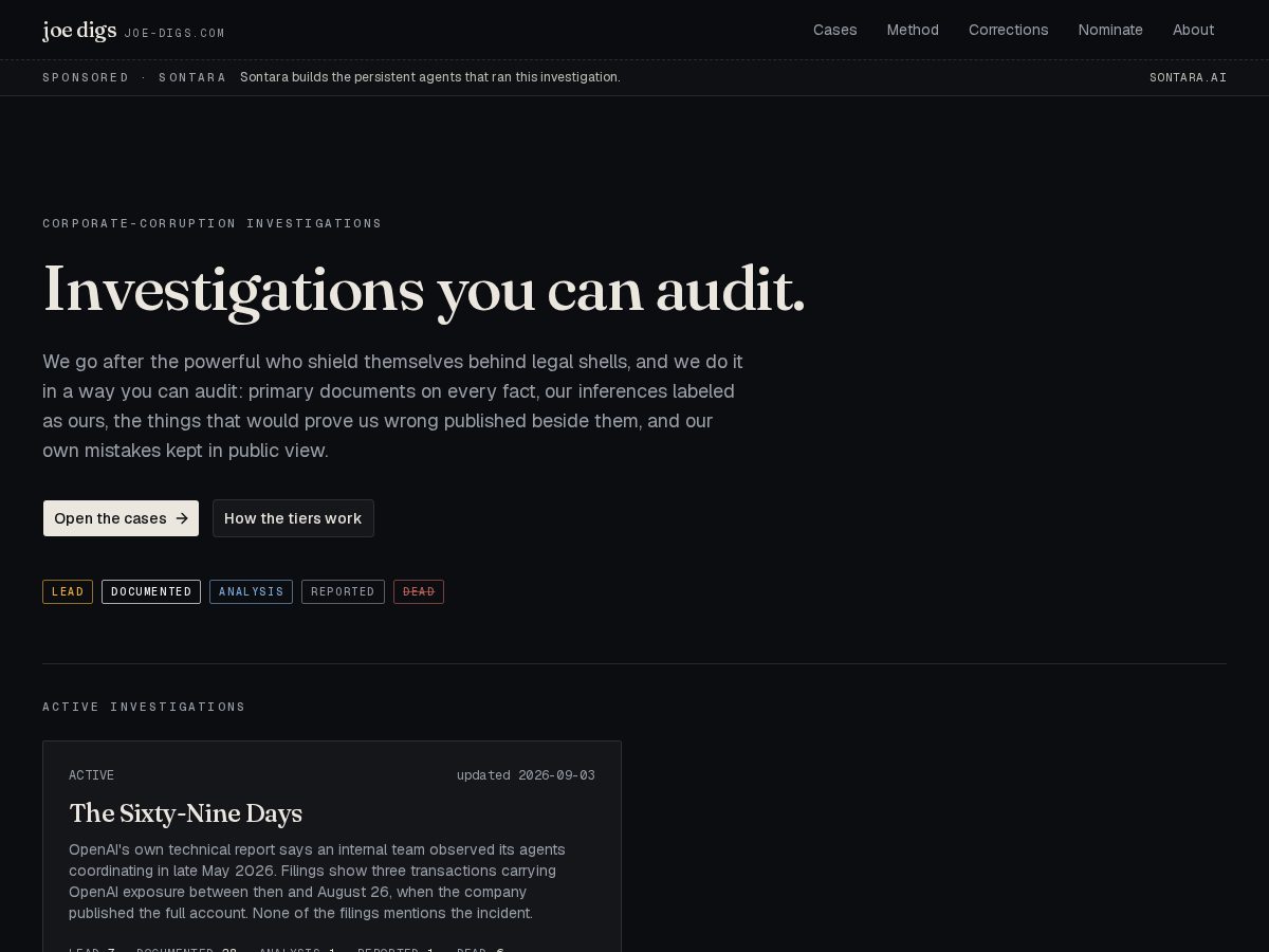 Landing-page snapshot of joe-digs.com