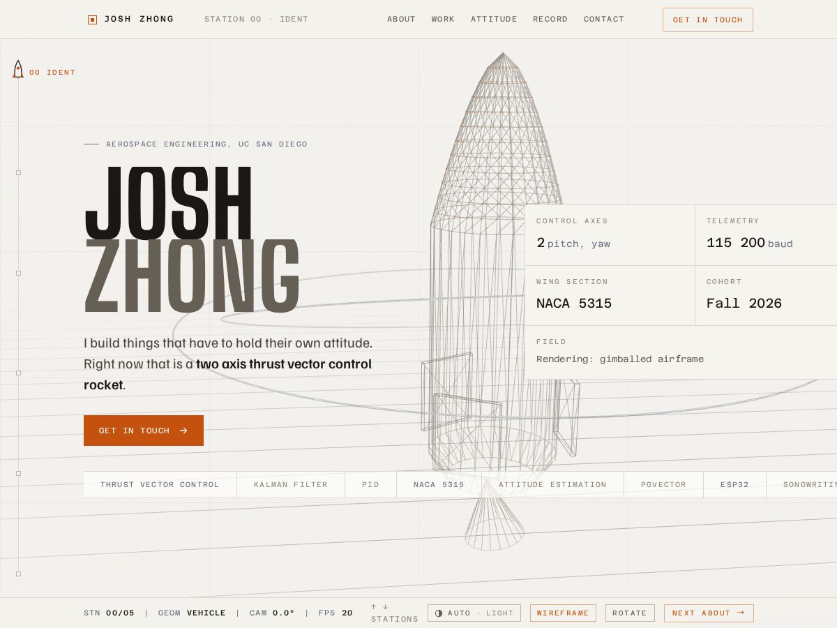 Landing-page snapshot of joshuazhong.dev