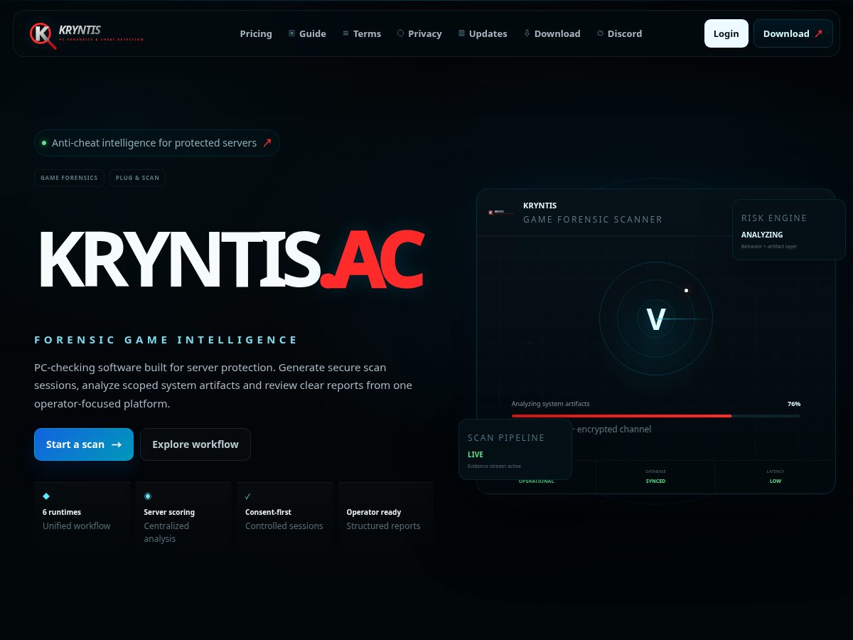 Landing-page snapshot of kryntis.xyz