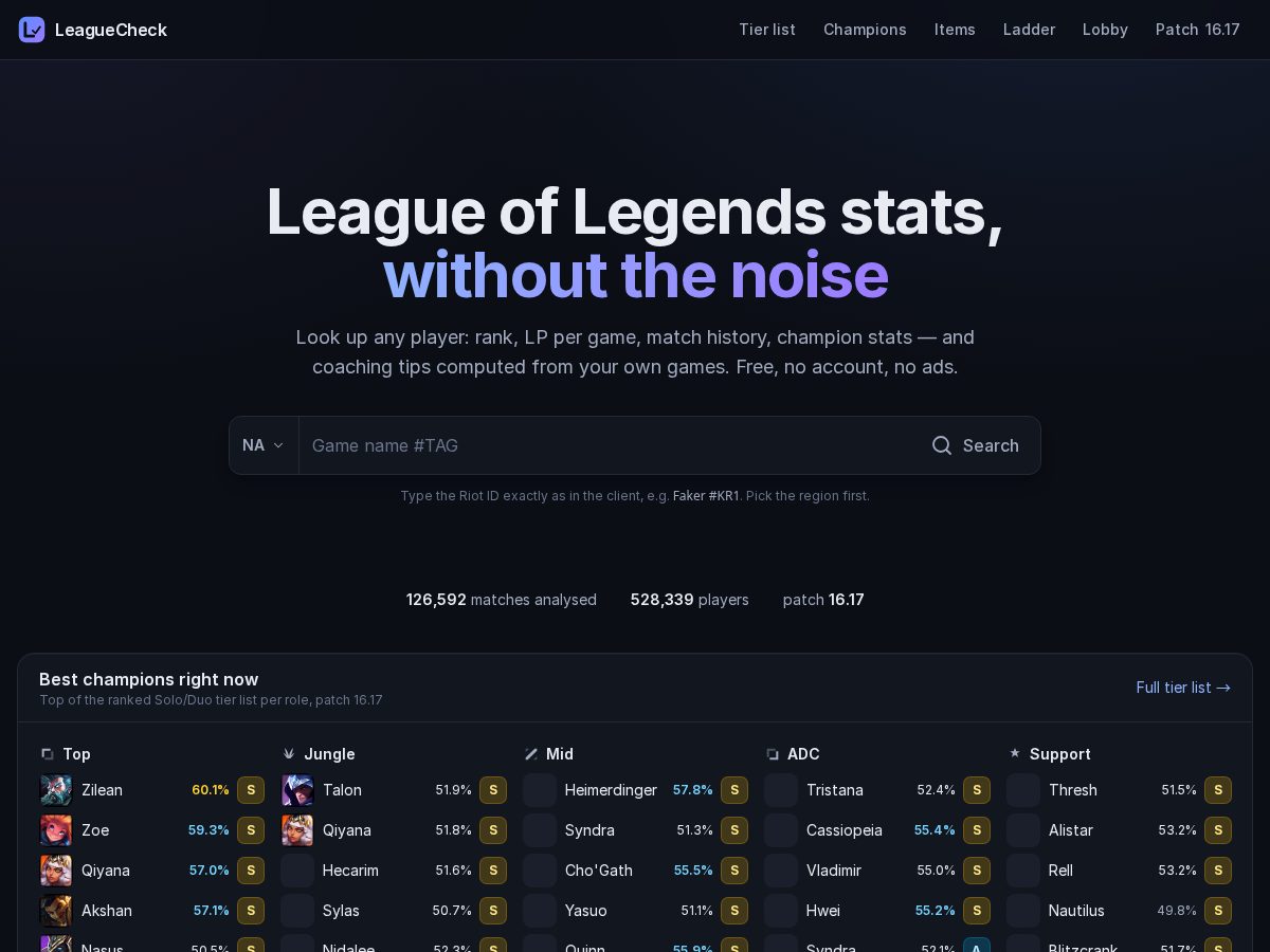 Landing-page snapshot of leaguecheck.net