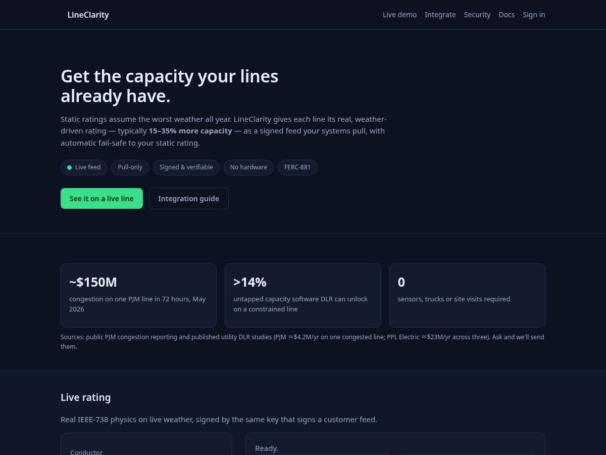 Landing-page snapshot of lineclarity.com