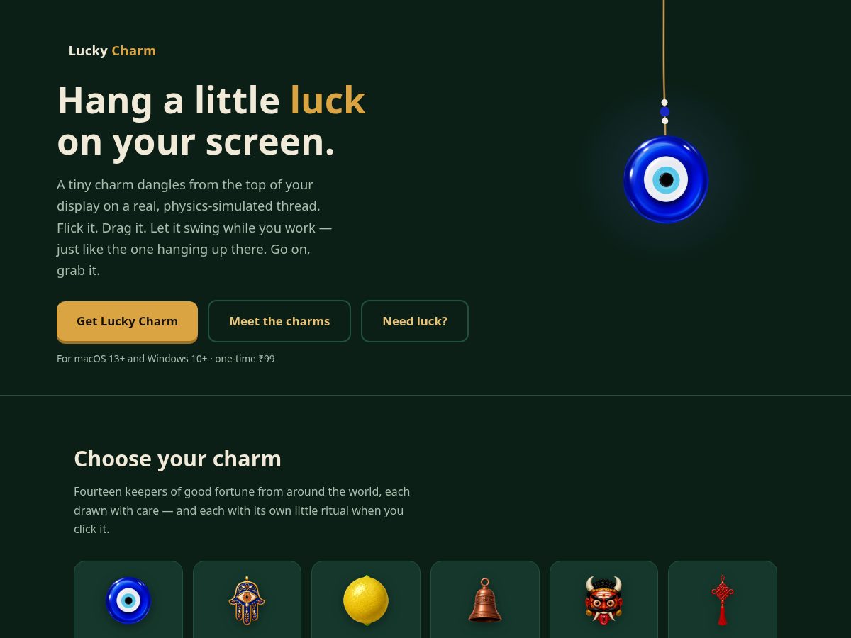 Landing-page snapshot of luckycharm.today