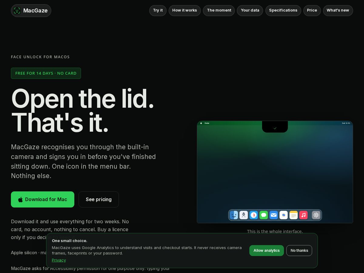 Landing-page snapshot of macgaze.com