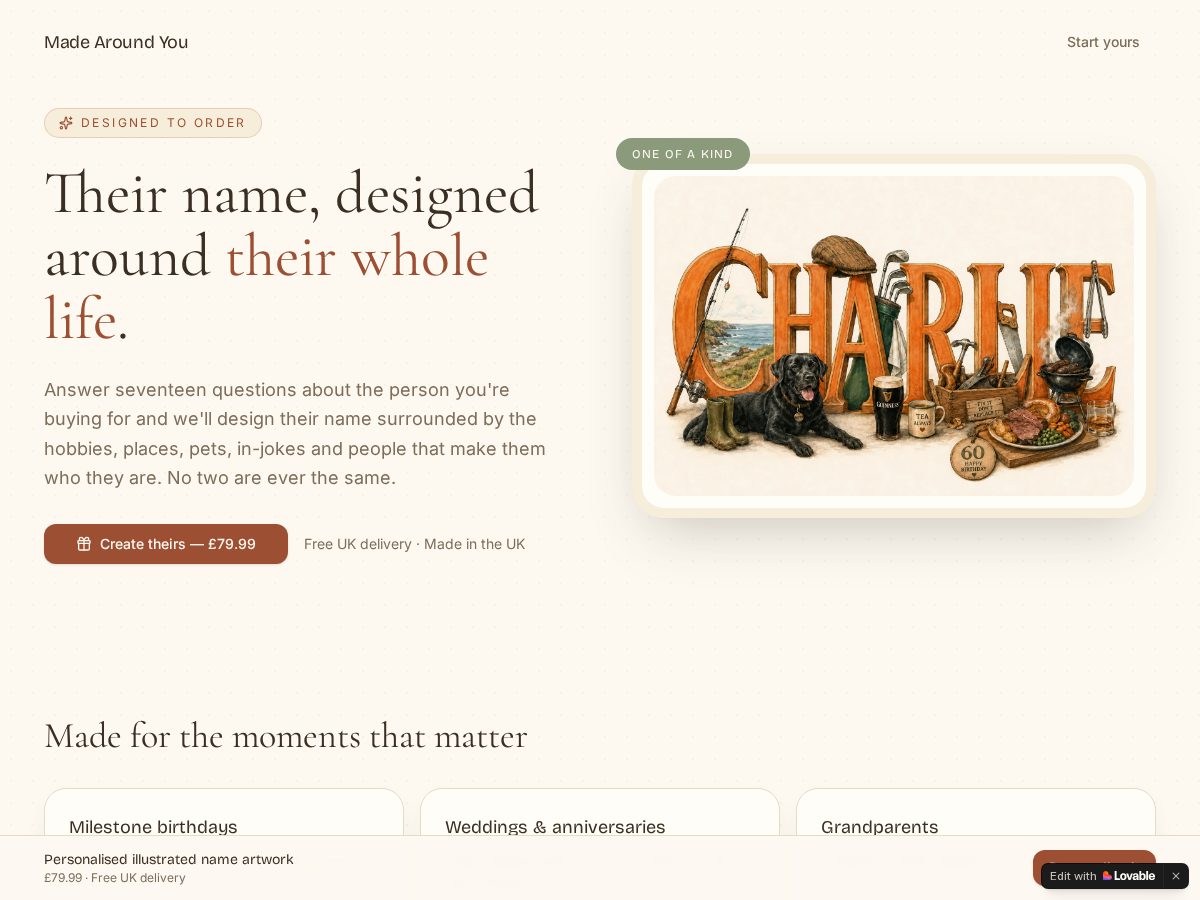 Landing-page snapshot of madearoundyou.com