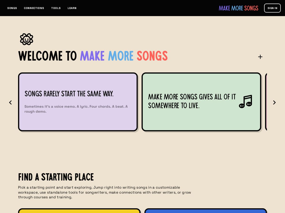 Landing-page snapshot of makemoresongs.com