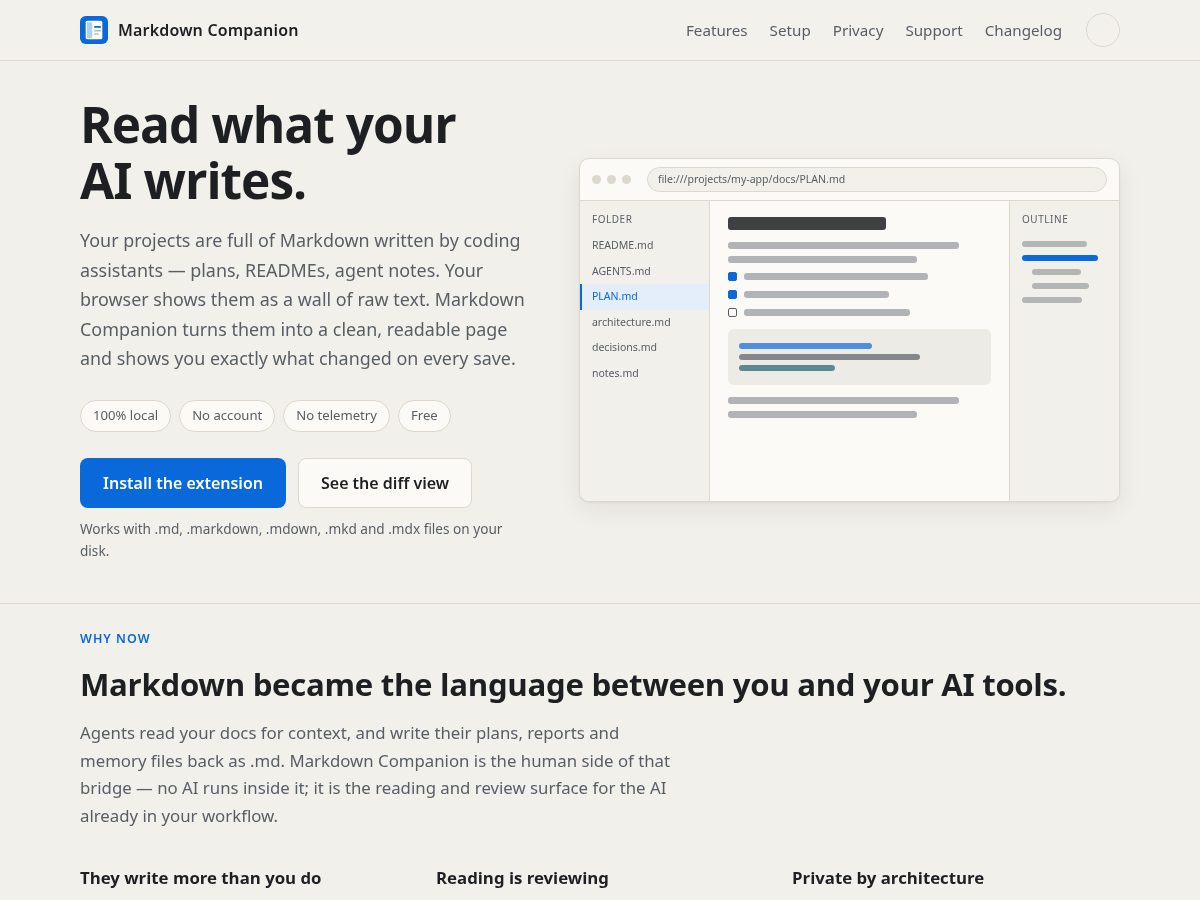 Landing-page snapshot of markdowncompanion.app