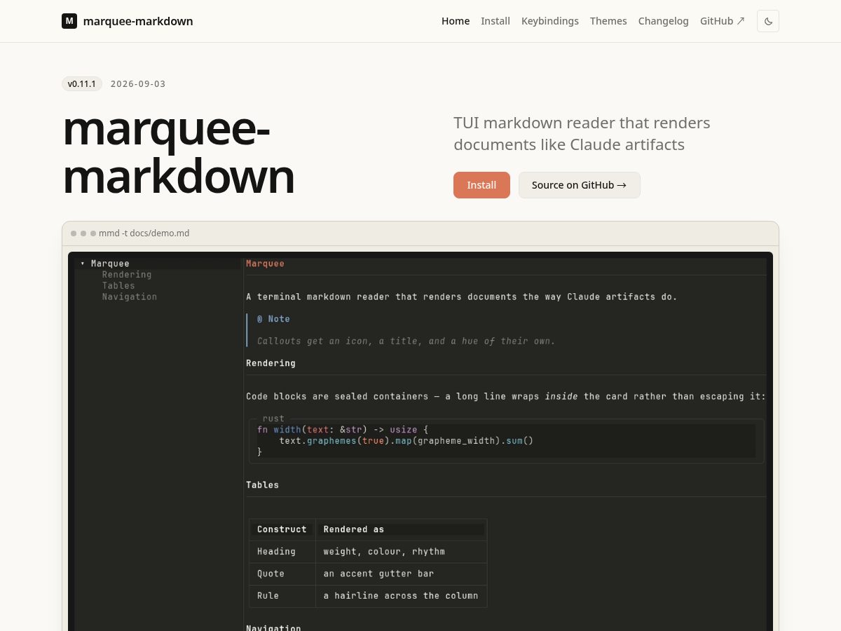 Landing-page snapshot of marquee-markdown.com