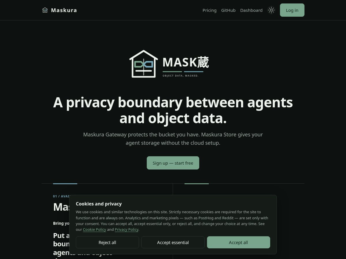 Landing-page snapshot of maskura.dev