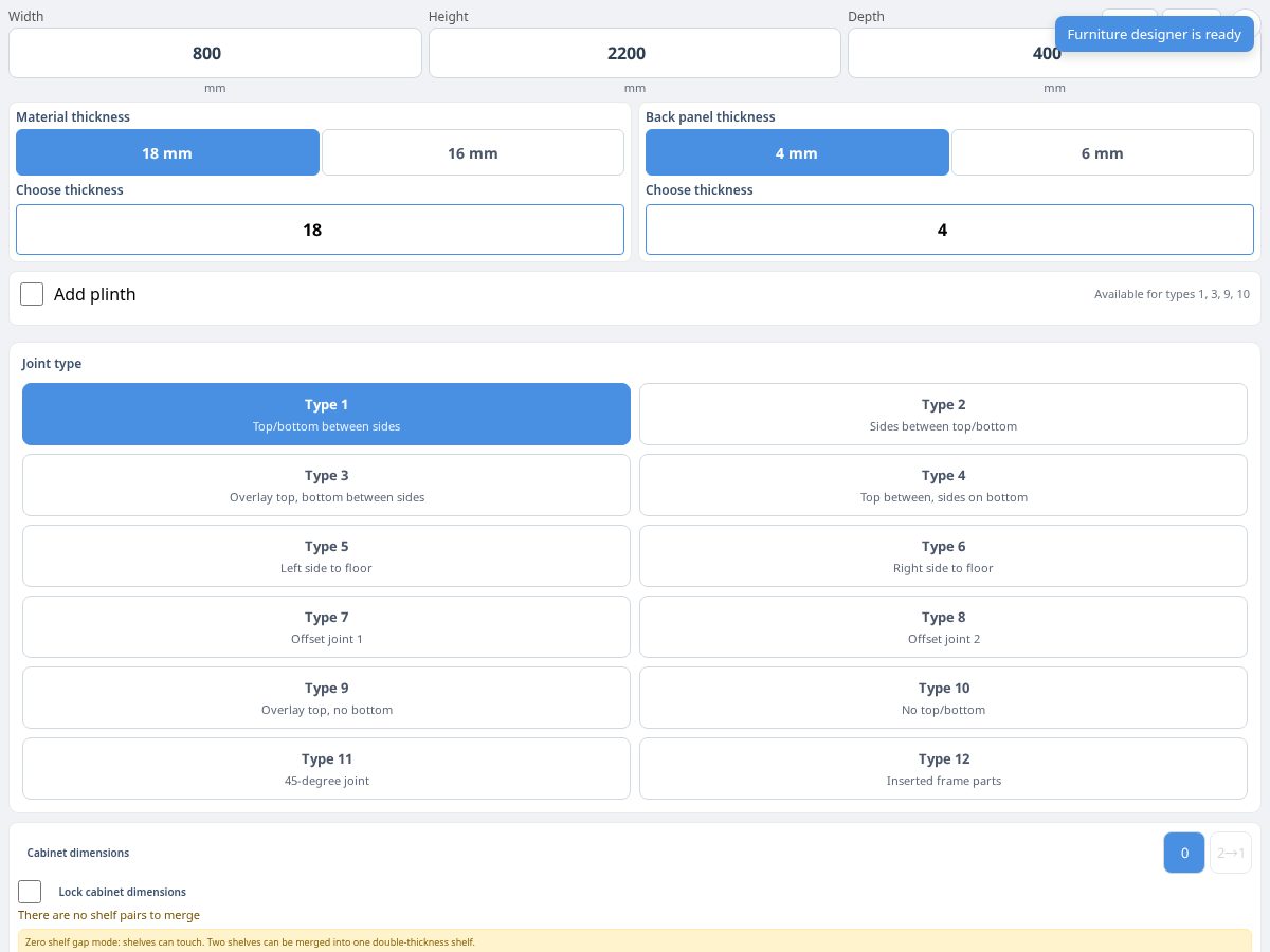 Landing-page snapshot of mebelcalc.com