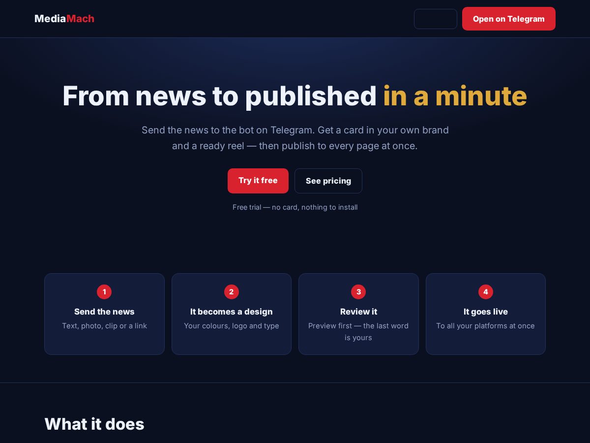 Landing-page snapshot of mediamach.com