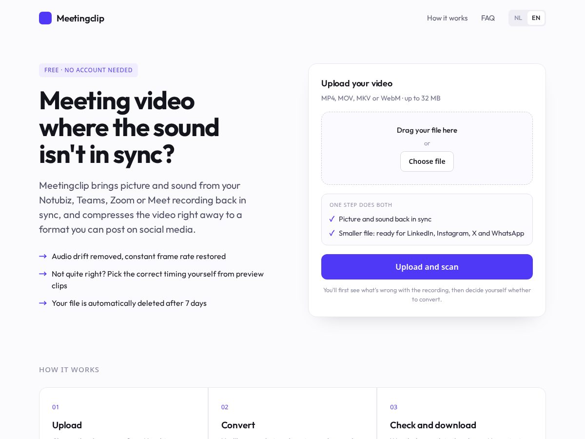 Landing-page snapshot of meetingclip.com