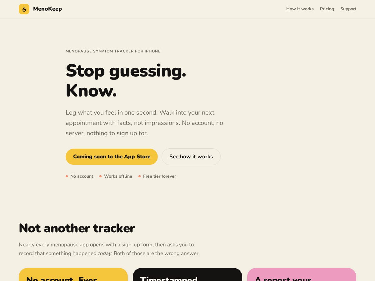 Landing-page snapshot of menokeep.com