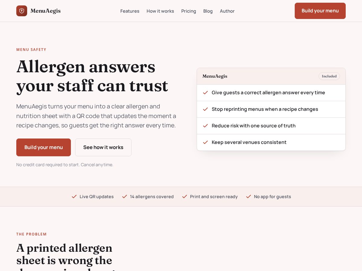 Landing-page snapshot of menuaegis.com
