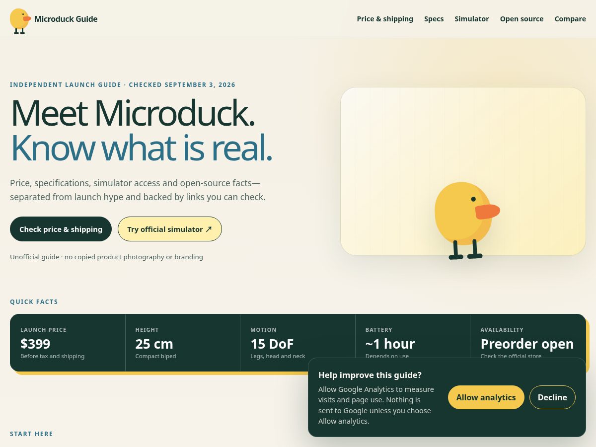Landing-page snapshot of microduckguide.com
