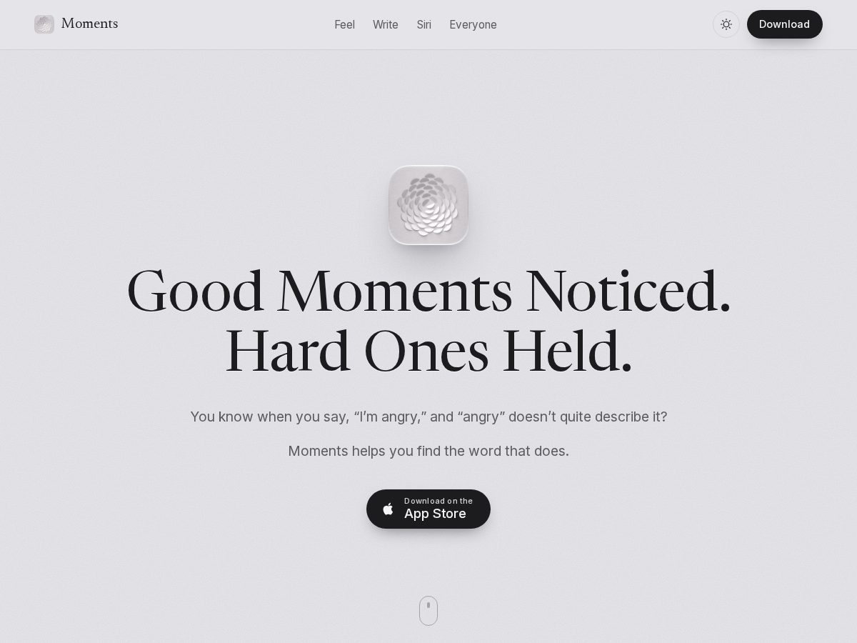 Landing-page snapshot of momentsjournal.app