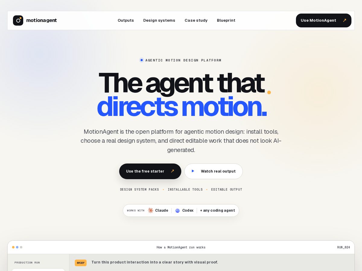 Landing-page snapshot of motionagent.dev