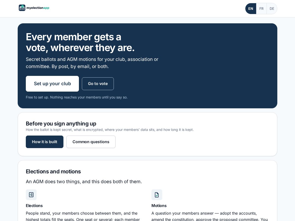 Landing-page snapshot of myelection.app