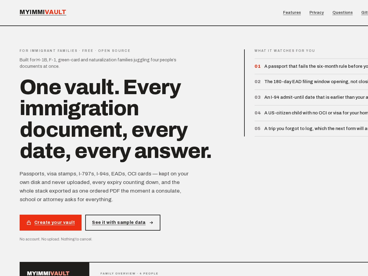 Landing-page snapshot of myimmivault.com