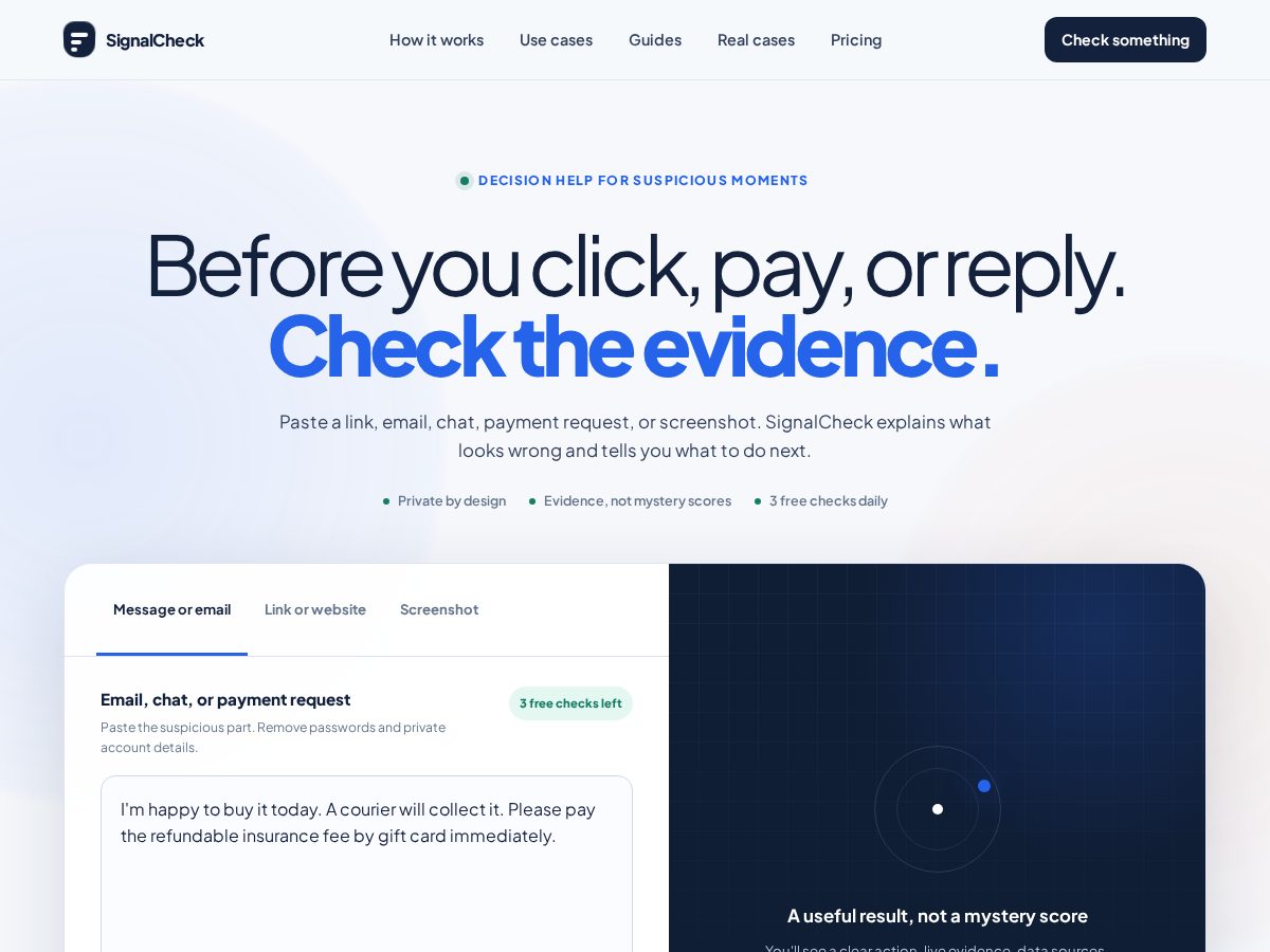 Landing-page snapshot of mysignalcheck.com
