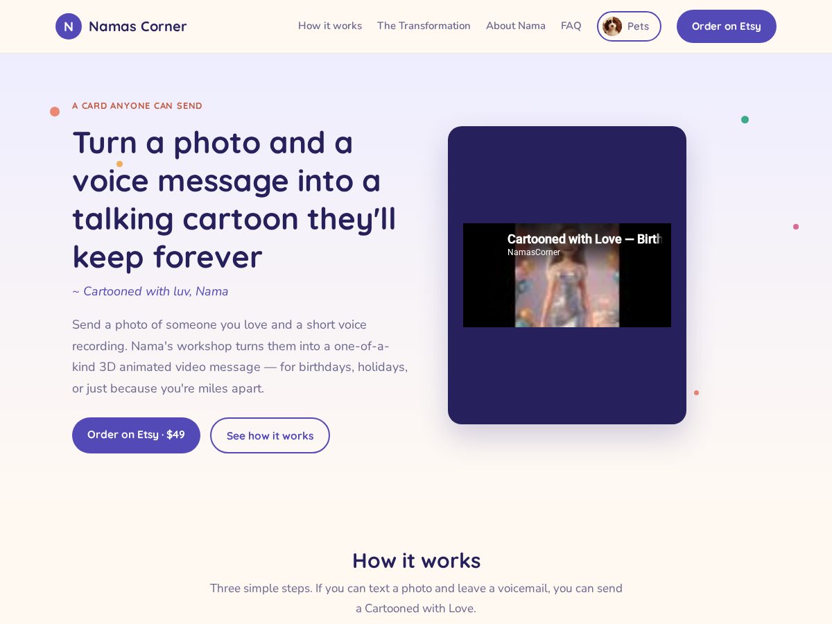 Landing-page snapshot of namascorner.live