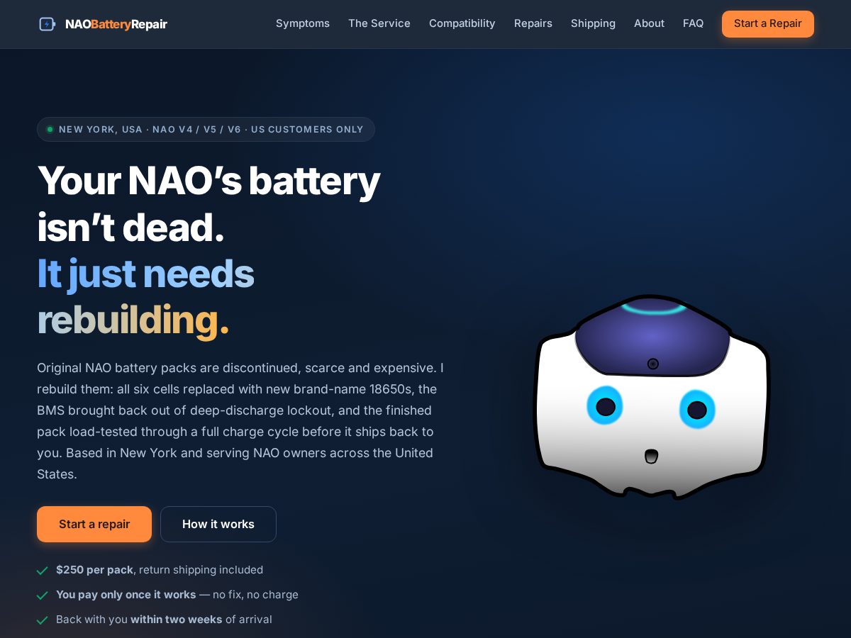 Landing-page snapshot of naobatteryrepair.com