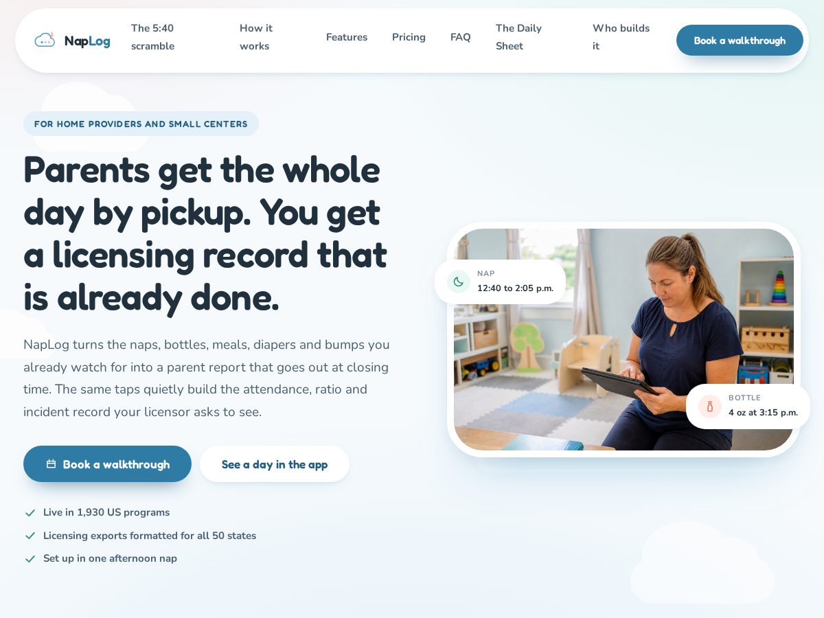 Landing-page snapshot of naplogapp.com
