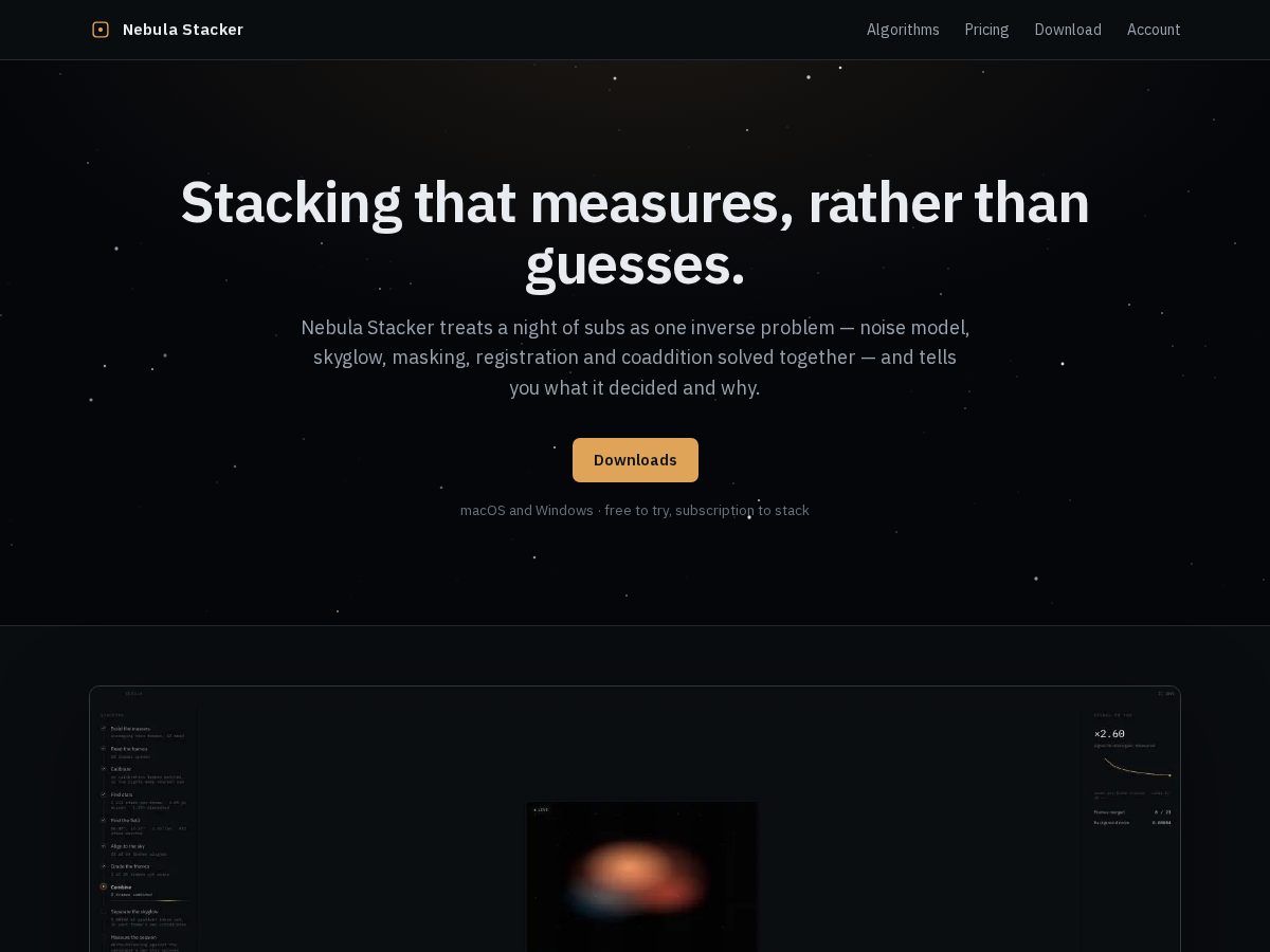 Landing-page snapshot of nebulastacker.com