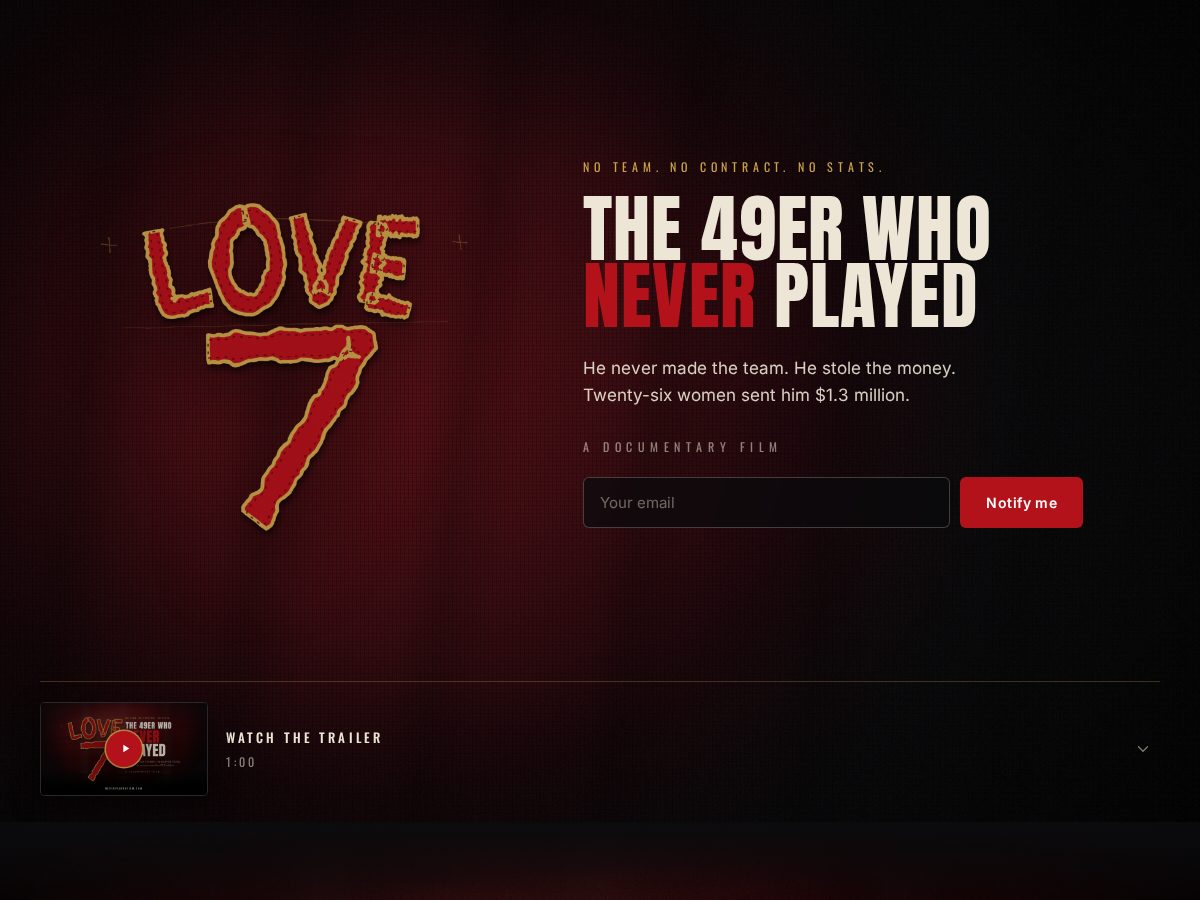 Landing-page snapshot of neverplayedfilm.com