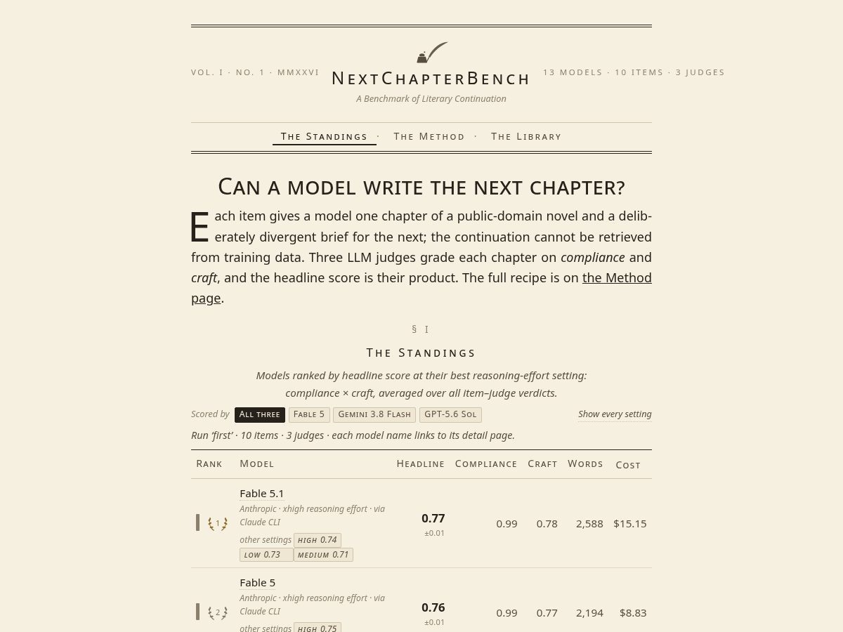 Landing-page snapshot of nextchapterbench.com