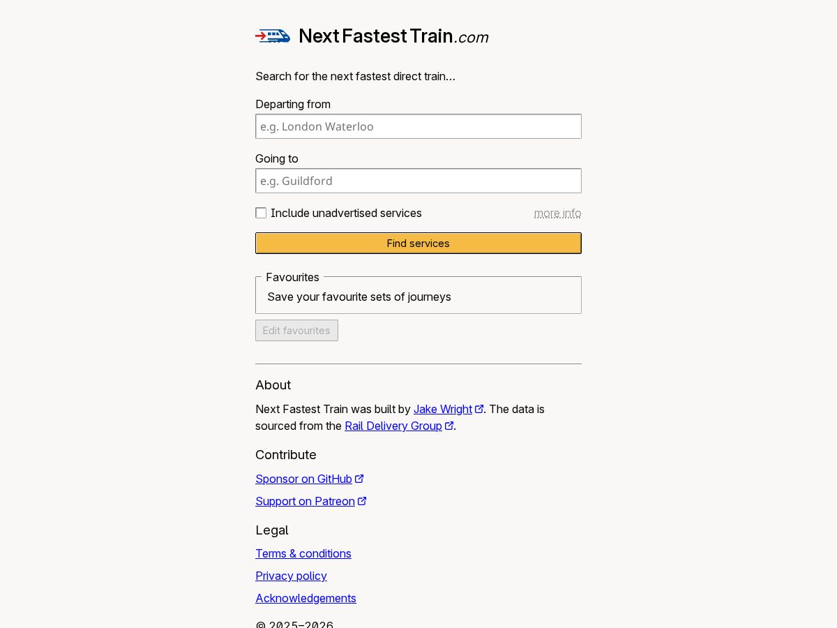 Landing-page snapshot of nextfastesttrain.com