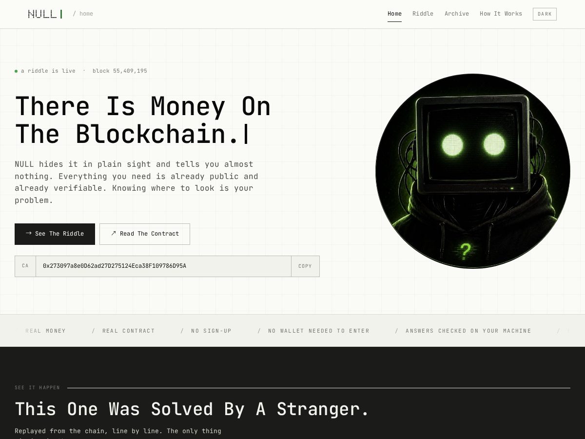 Landing-page snapshot of null404.fun