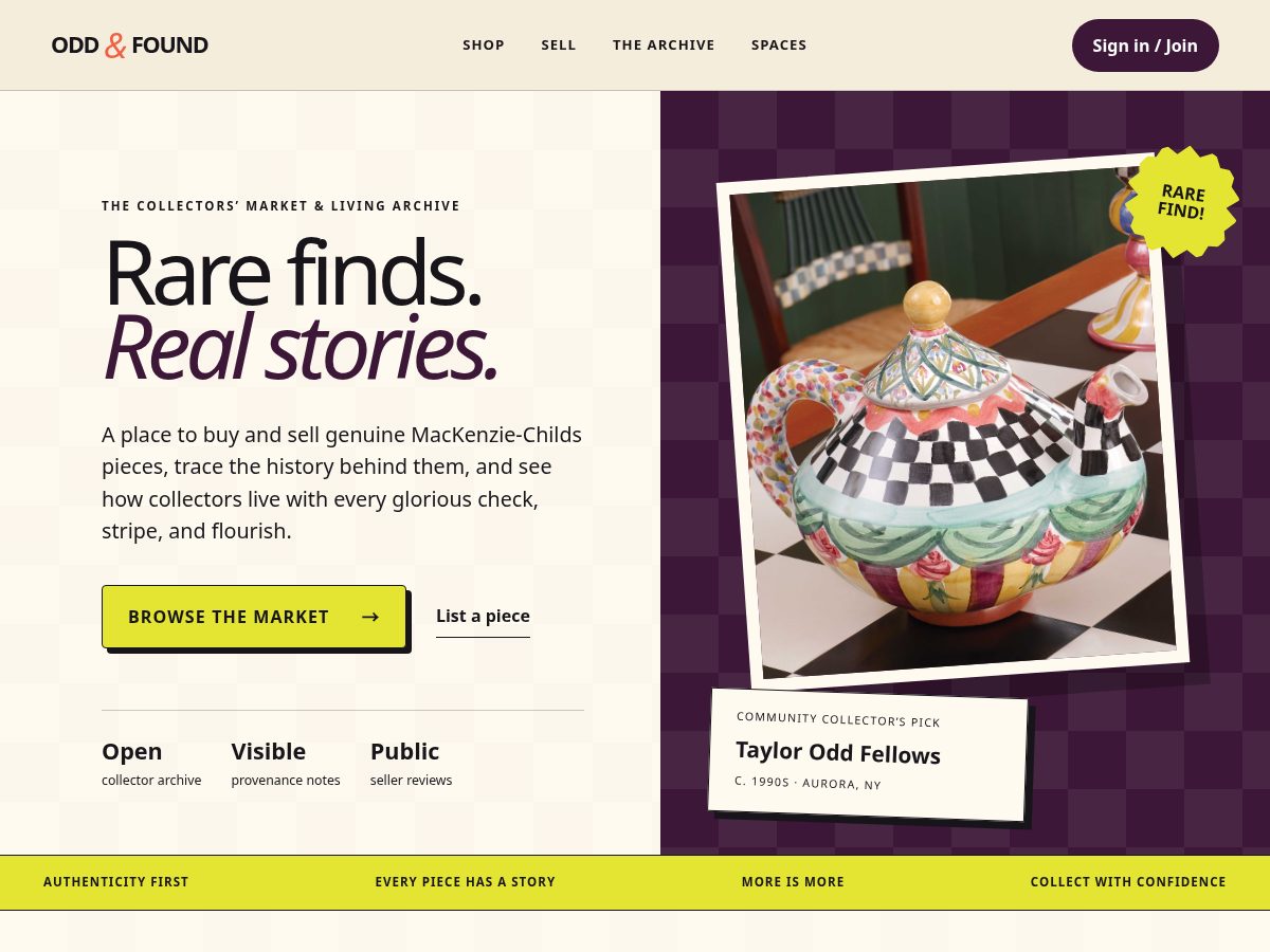 Landing-page snapshot of oddandfound.com