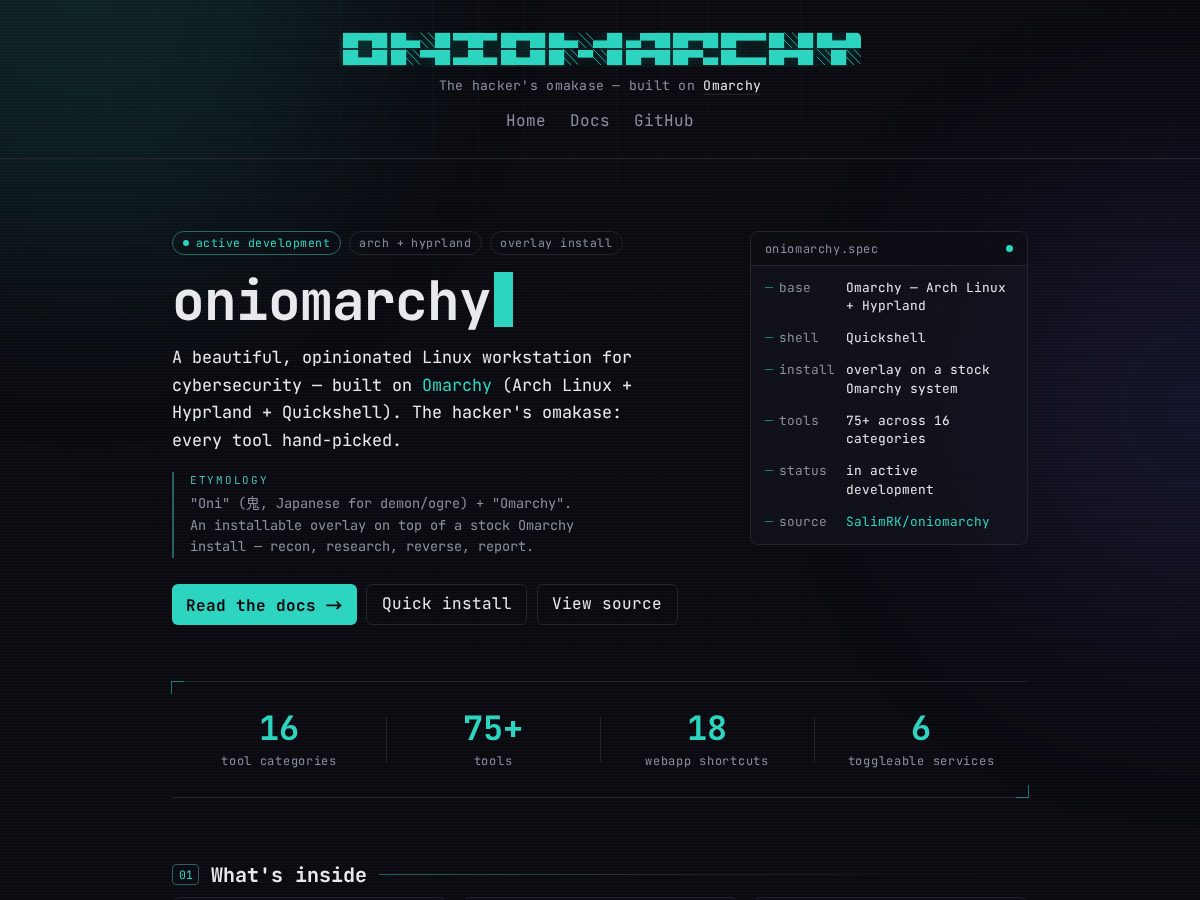Landing-page snapshot of oniomarchy.com